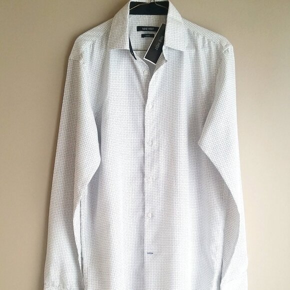 Nine West Men's Long Sleeve Dress Shirt M - Slim Fit White with Black Design NWT - Picture 1 of 16
